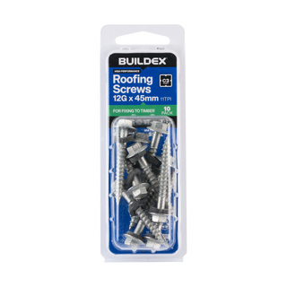 Buildex 12G x 45mm Class 3 Roofing Screws with Seal - 10 Pack