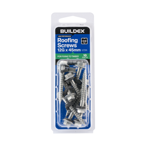 Buildex 12G x 45mm Class 3 Roofing Screws with Seal - 10 Pack