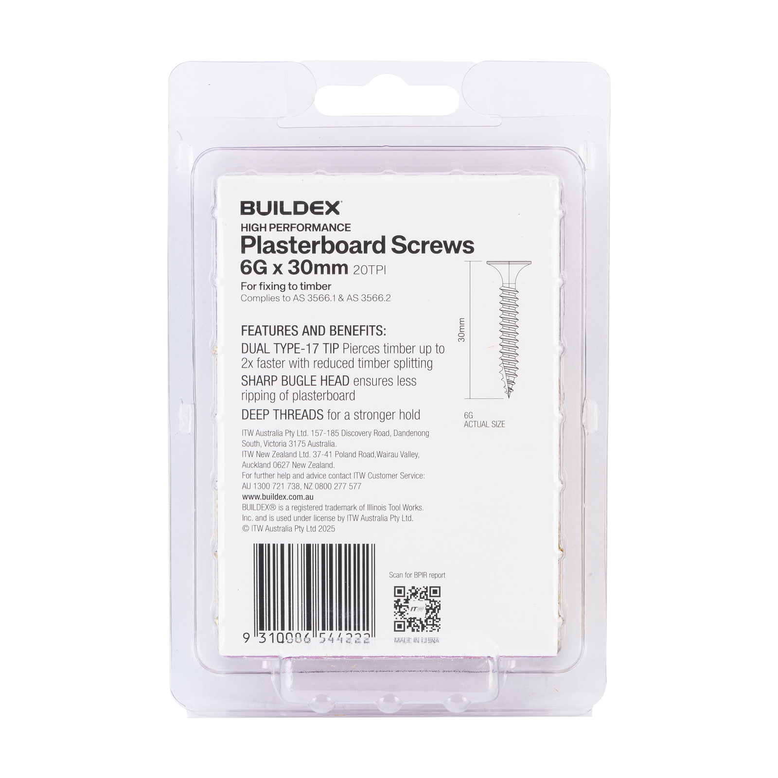 Buildex 6G x 30mm Gold Passivated Plasterboard Screws (Dual Type-17 Tip) - 100 Pack - Image 2 of 5