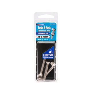 Zenith M6 x 38mm 316 Stainless Steel Countersunk Head Bolt And Nut - 3 Pack