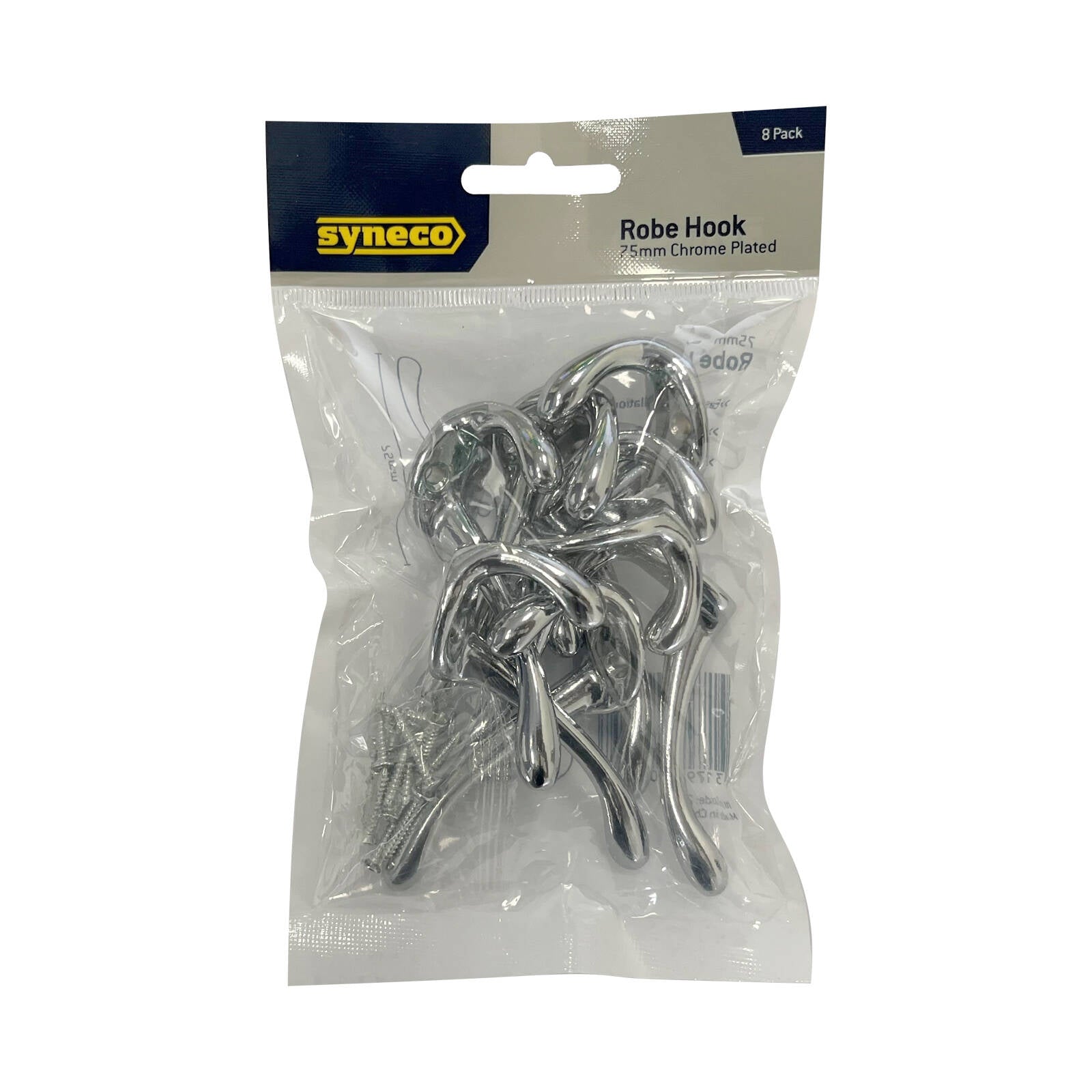Syneco 75mm Chrome Plated Robe Hook - 8 Pack - Image 1 of 1