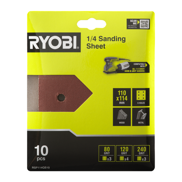 Ryobi 10 Piece 1/4 Sheet Sanding Set RSP114QS10
