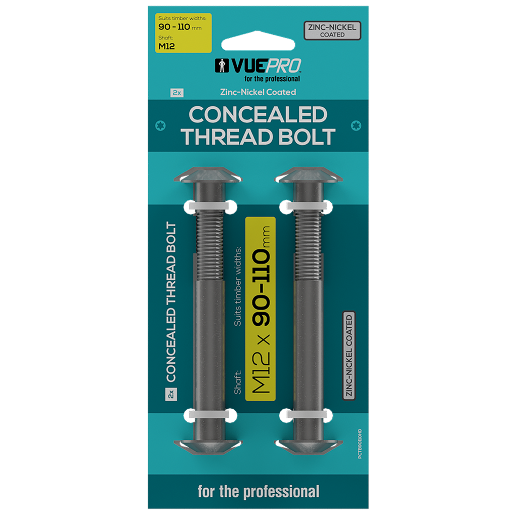 VUEPRO M12 90-110mm Heavy Duty Concealed Thread Bolt - 2 Pack - Image 1 of 7