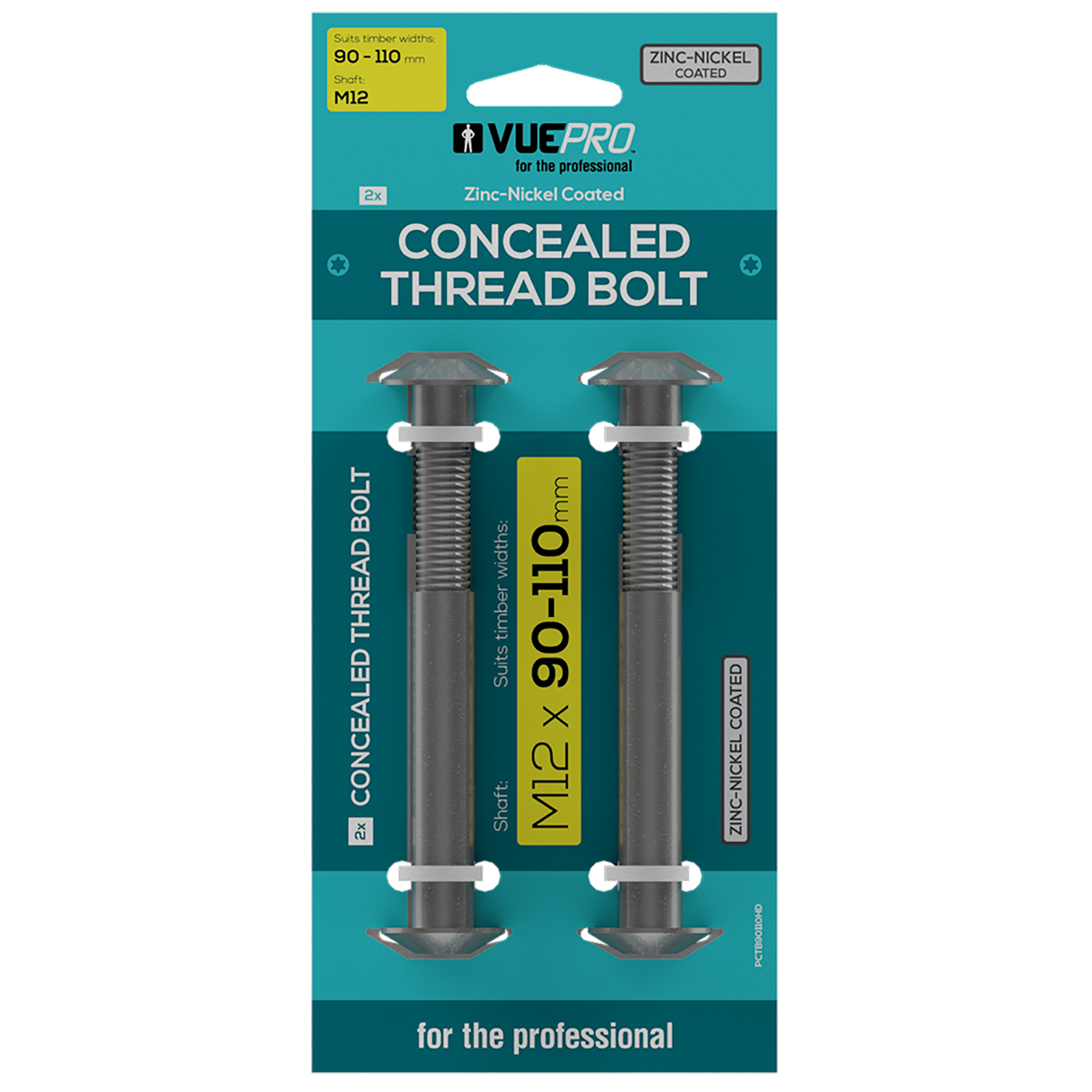 VUEPRO M12 90-110mm Heavy Duty Concealed Thread Bolt - 2 Pack - Image 1 of 7