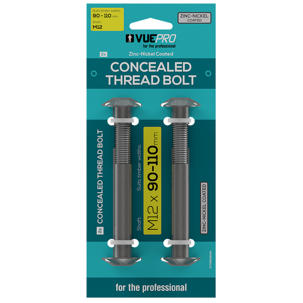 VUEPRO M12 90-110mm Heavy Duty Concealed Thread Bolt - 2 Pack