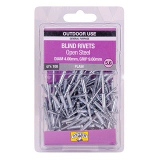 Otter 4.0 x 9.6mm Open Steel Blind Rivets - 100 Pack