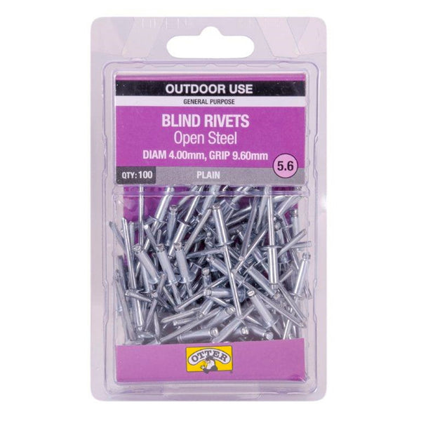 Otter 4.0 x 9.6mm Open Steel Blind Rivets - 100 Pack