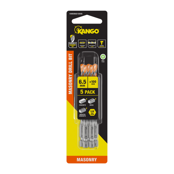 Kango 6.5 x 100mm 1/4" Masonry Drill Bit - 5 Pack