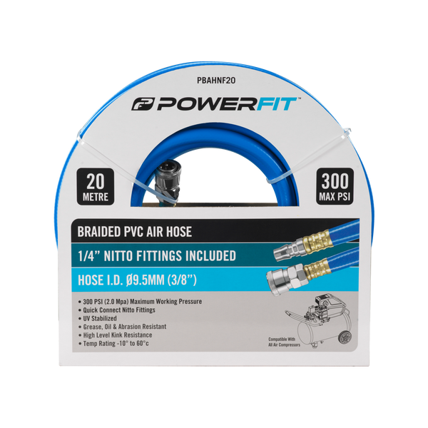 PowerFit 20m Braided Air Hose With Nitto Fittings