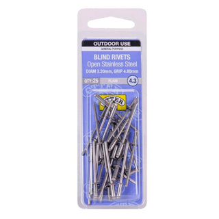 Otter 3.2 x 4.8mm Open Stainless Steel Blind Rivets - 25 Pack