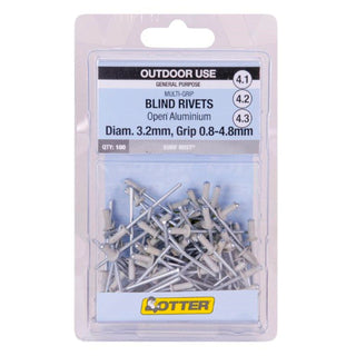 Otter Surfmist® 3.2 x 0.8-4.8mm Multi-Grip Open Aluminium Blind Rivets - 100 Pack