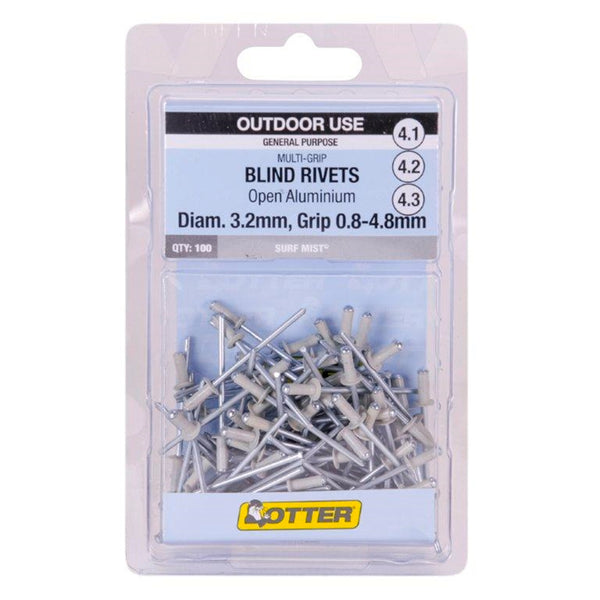 Otter Surfmist® 3.2 x 0.8-4.8mm Multi-Grip Open Aluminium Blind Rivets - 100 Pack