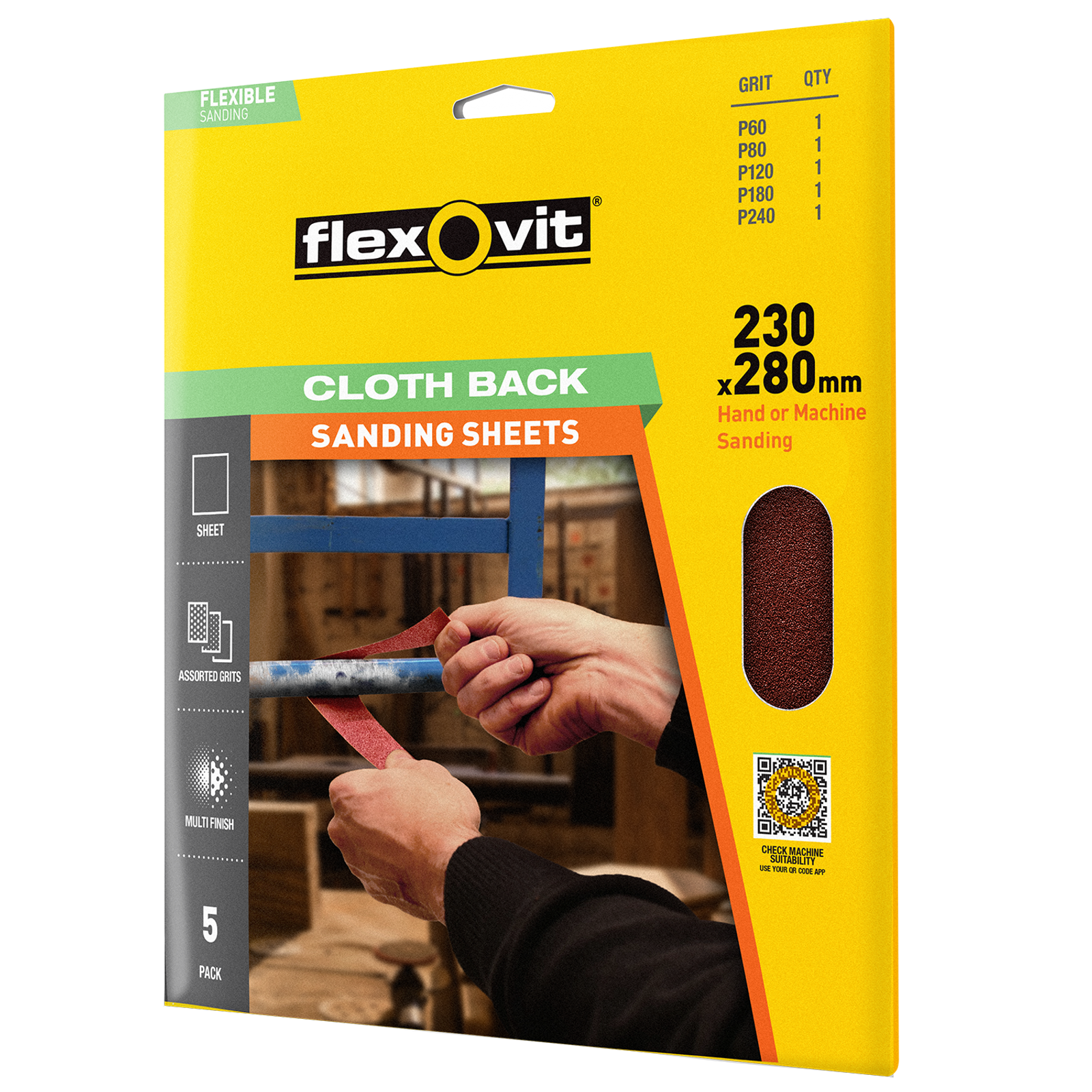 Flexovit 230x280mm Cloth Back 5PK Sanding Sheets 5pk - Image 1 of 1