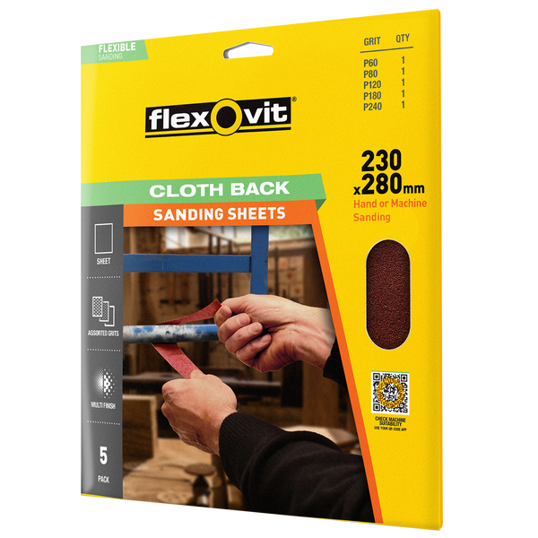 Flexovit 230x280mm Cloth Back 5PK Sanding Sheets 5pk