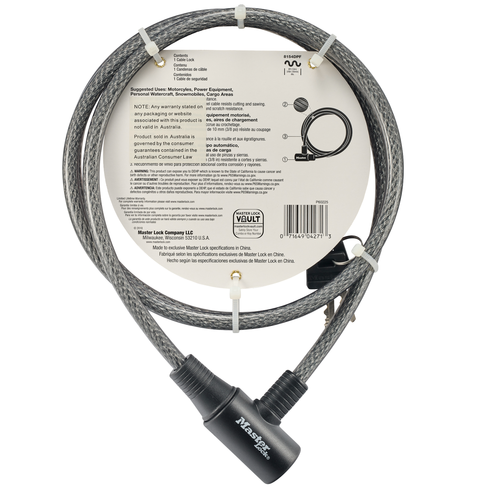 Master Lock 10mm x 1.8m Keyed Cable Lock - Image 8 of 16
