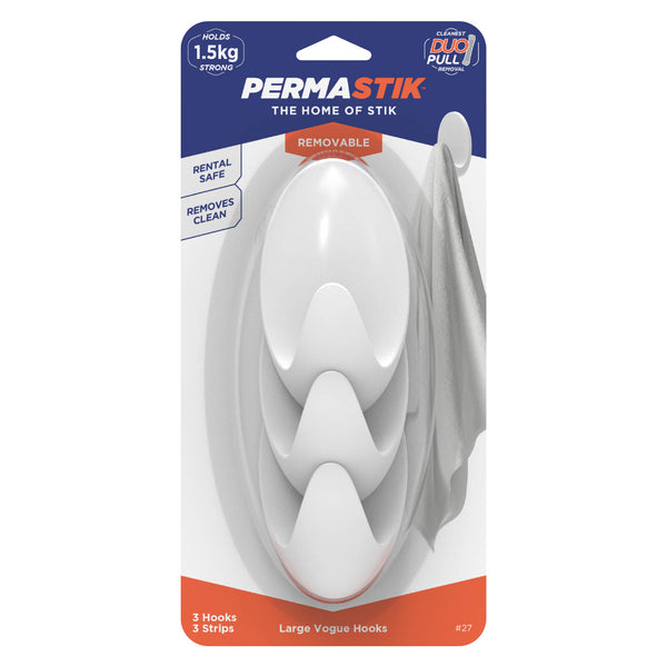 Permastik Large White Vogue Hooks - 3 Pack