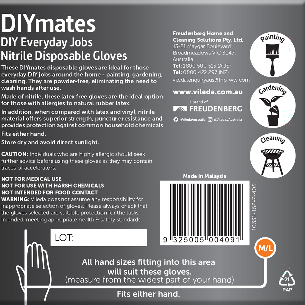 Vileda DIYmates Nitrile Disposable Gloves 36pk - Medium/Large - Image 2 of 4