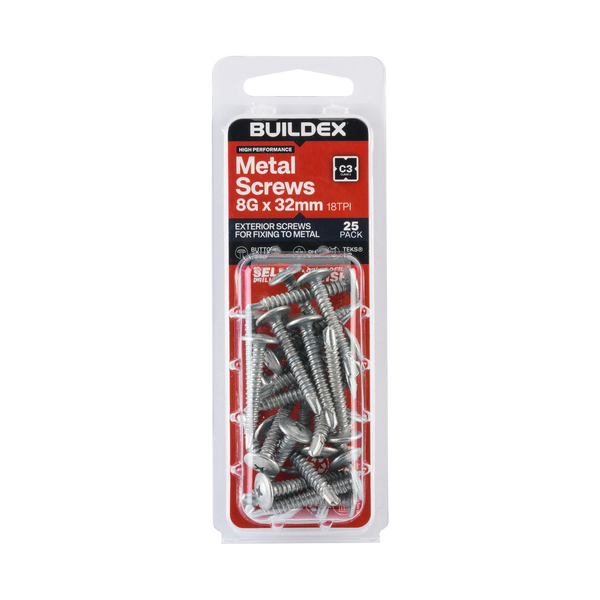 Buildex 8G x 32mm Class 3 Sheet Metal Screws - 25 Pack