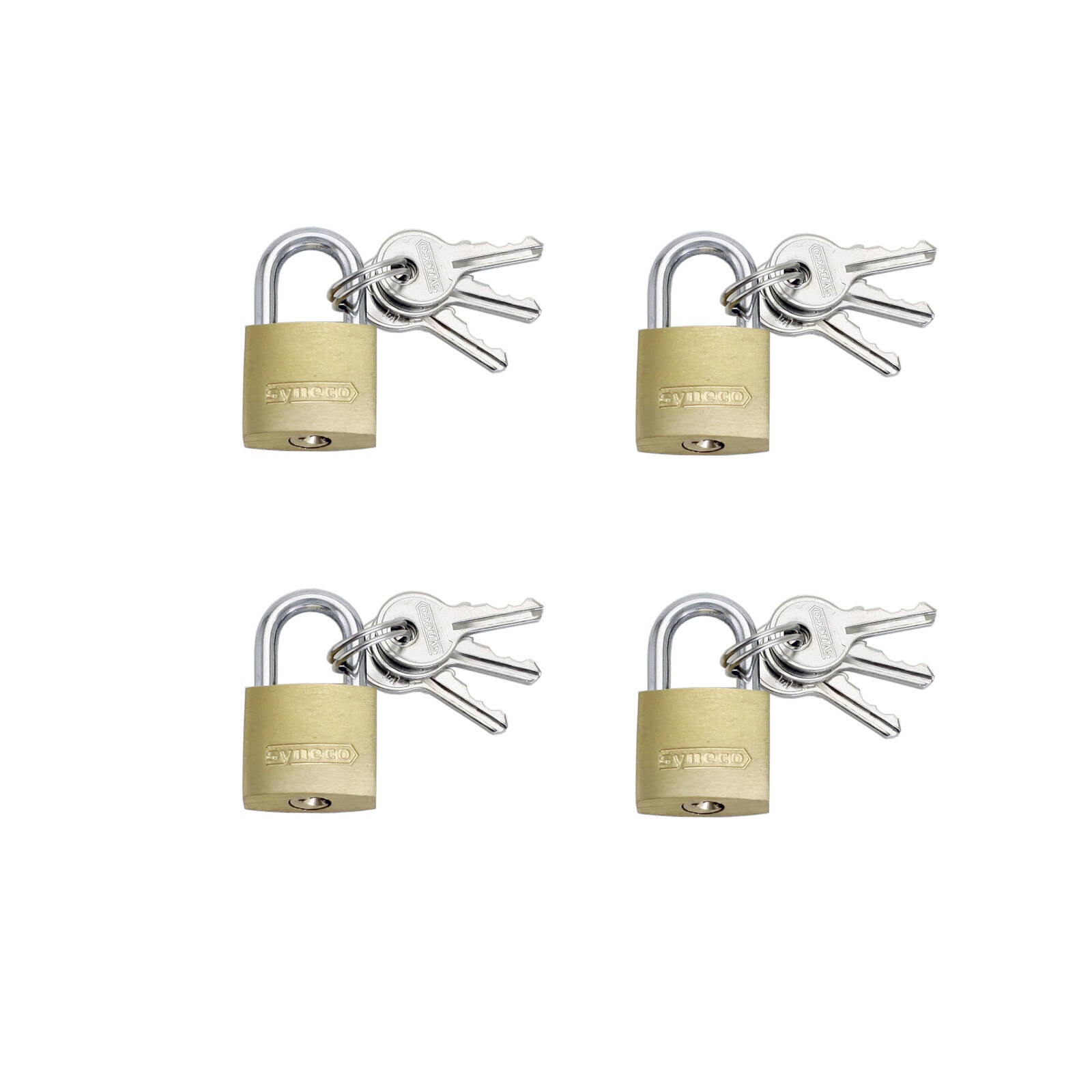 Syneco 20mm Brass Padlocks - 4 Pack - Image 1 of 2