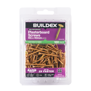 Buildex 6G x 40mm Gold Passivated Plasterboard Screws - 100 Pack