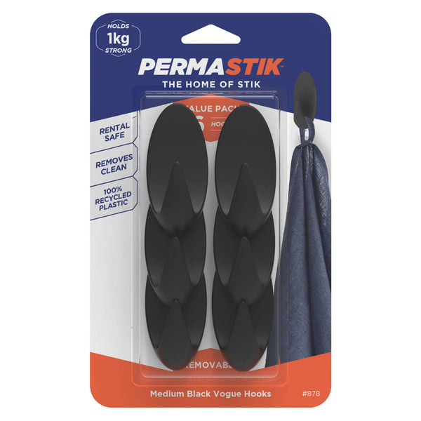 Permastik Medium Black Vogue Hooks - 6 Pack