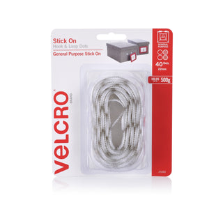 VELCRO Brand 22mm White Stick On Hook and Loop Dots - 40 Pack