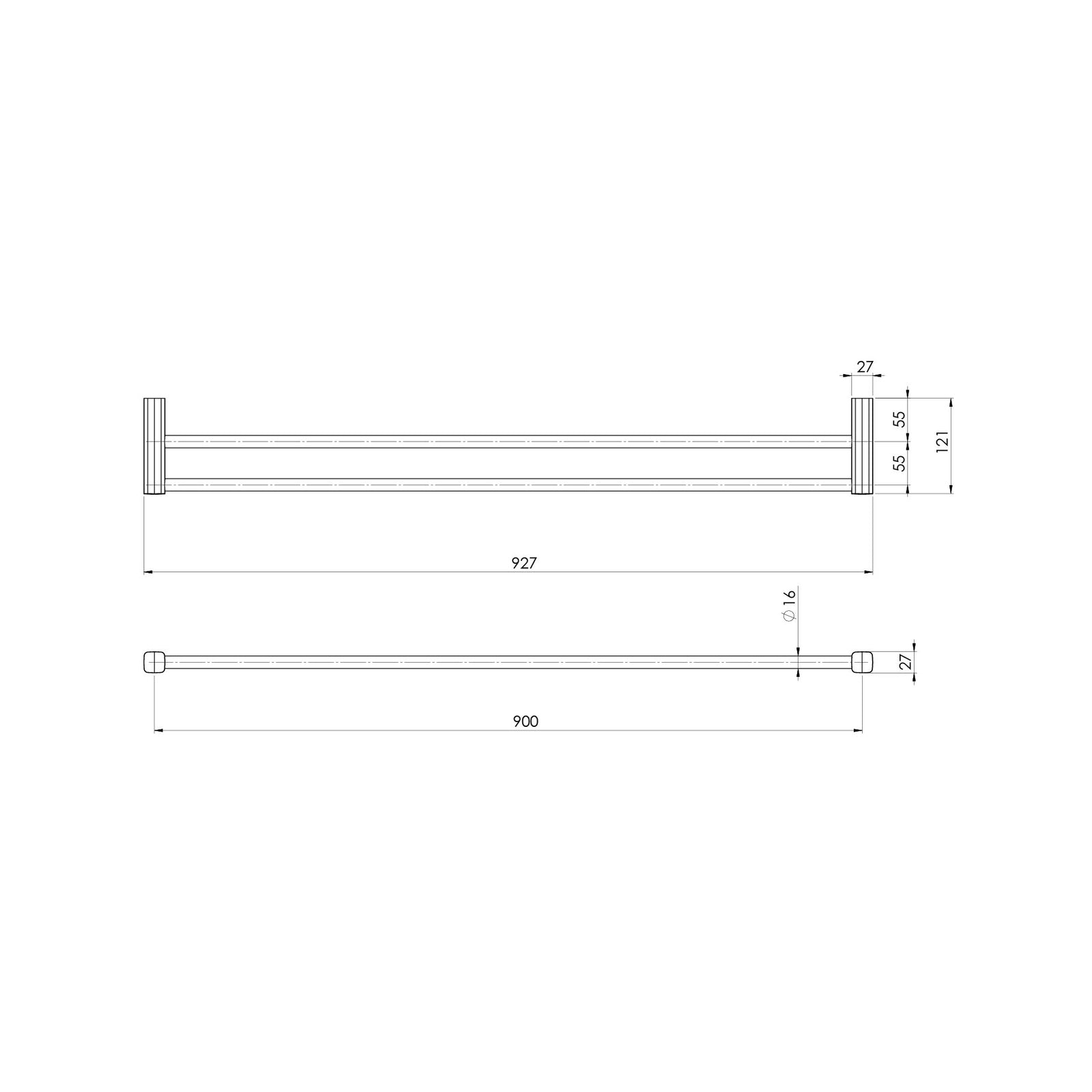 Phoenix 900mm Chrome Reva Double Towel Rail - Chrome - Image 2 of 5