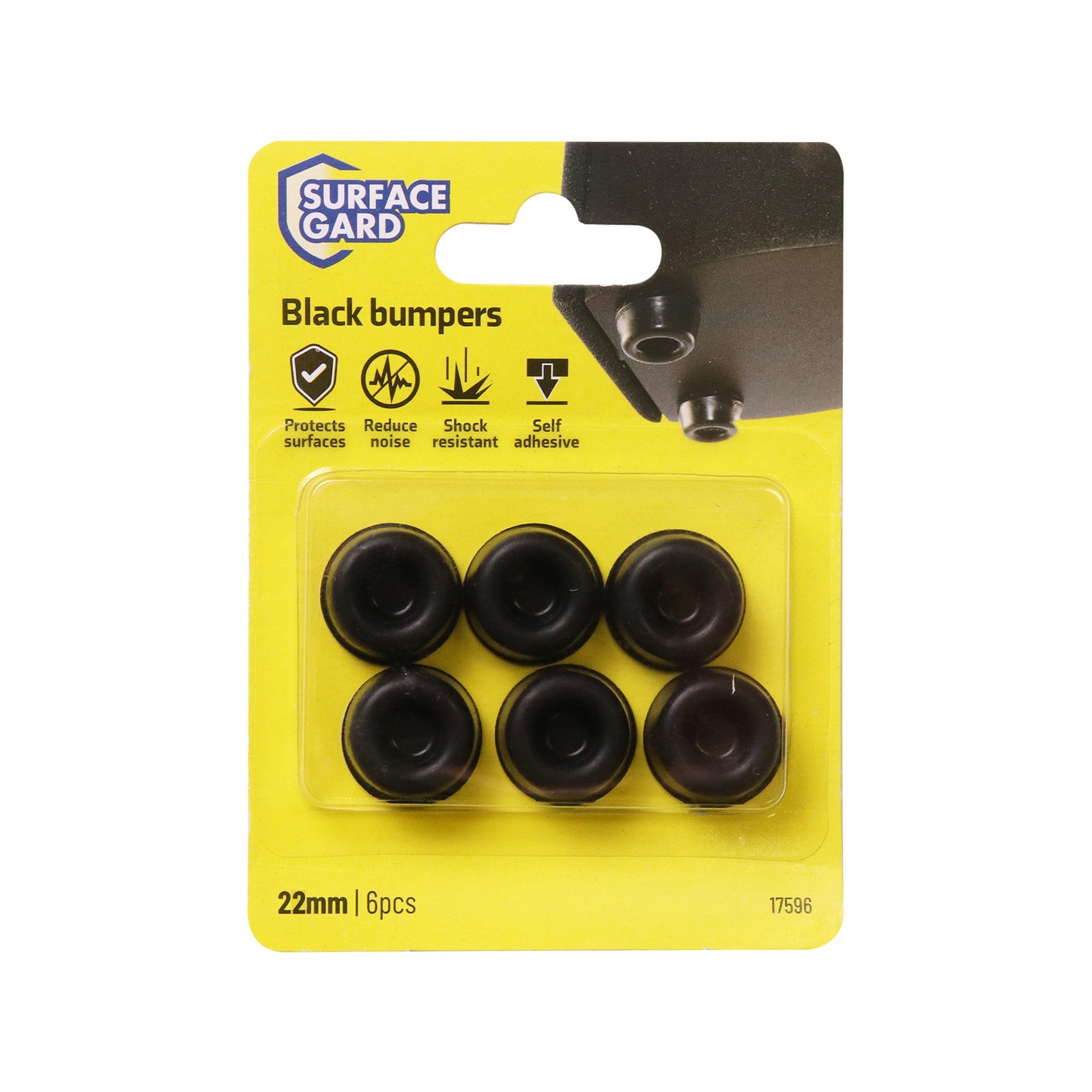 Surface Gard 22mm Black Round Rubber Bumper - 6 Pack - Image 3 of 5