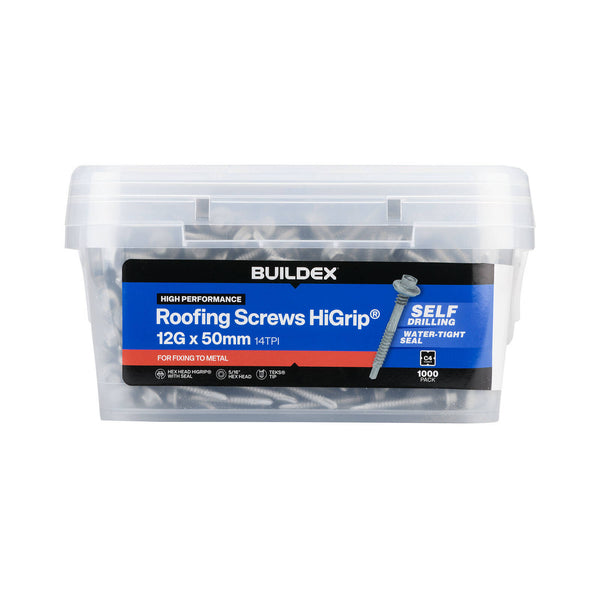 Buildex 12G x 50mm Class 4 Roofing TEKS Screws With Seal - 1000 Pack
