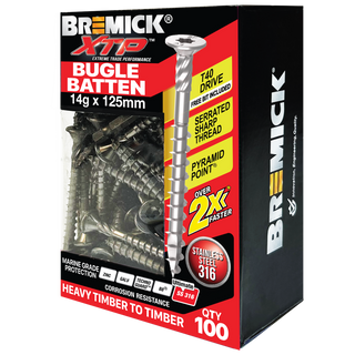 Bremick XTP 14g x 125mm T40 Stainless Steel 316 Bugle Batten - 100 Pack