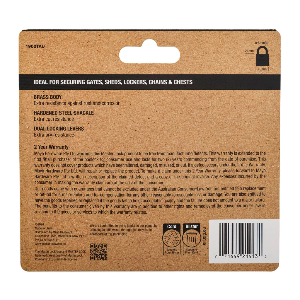 Master Lock 40mm Brass Keyed Padlock - 2 Pack - Image 9 of 18