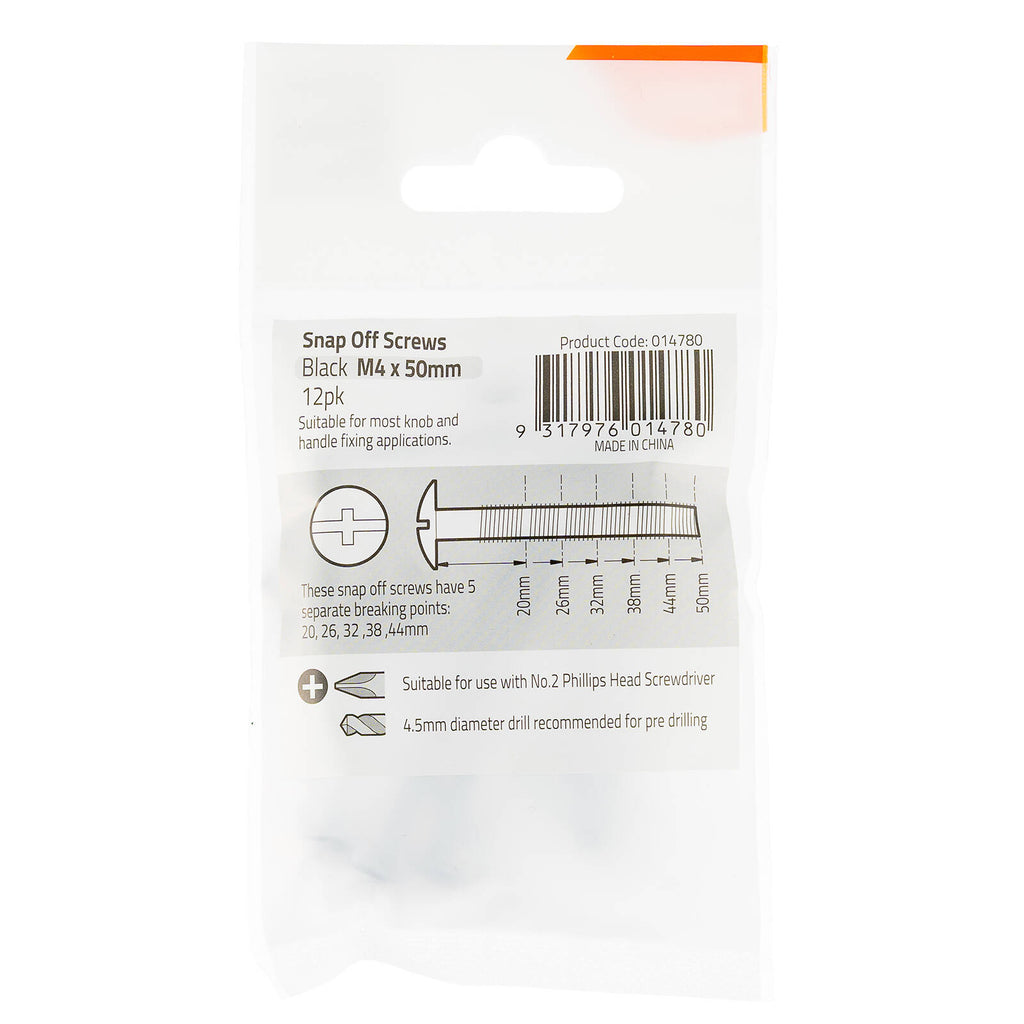 Taskmaster M4 x 50mm Black Snap Off Screw - 12 Pack - Image 3 of 7
