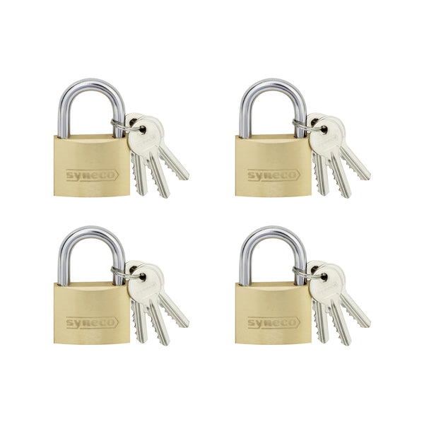 Syneco 40mm Brass Padlocks - 4 Pack
