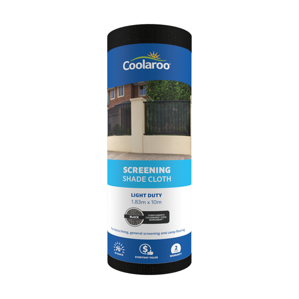 Coolaroo 1.83 x 10m Black Light Duty Screening Shade Cloth - 70% UV block