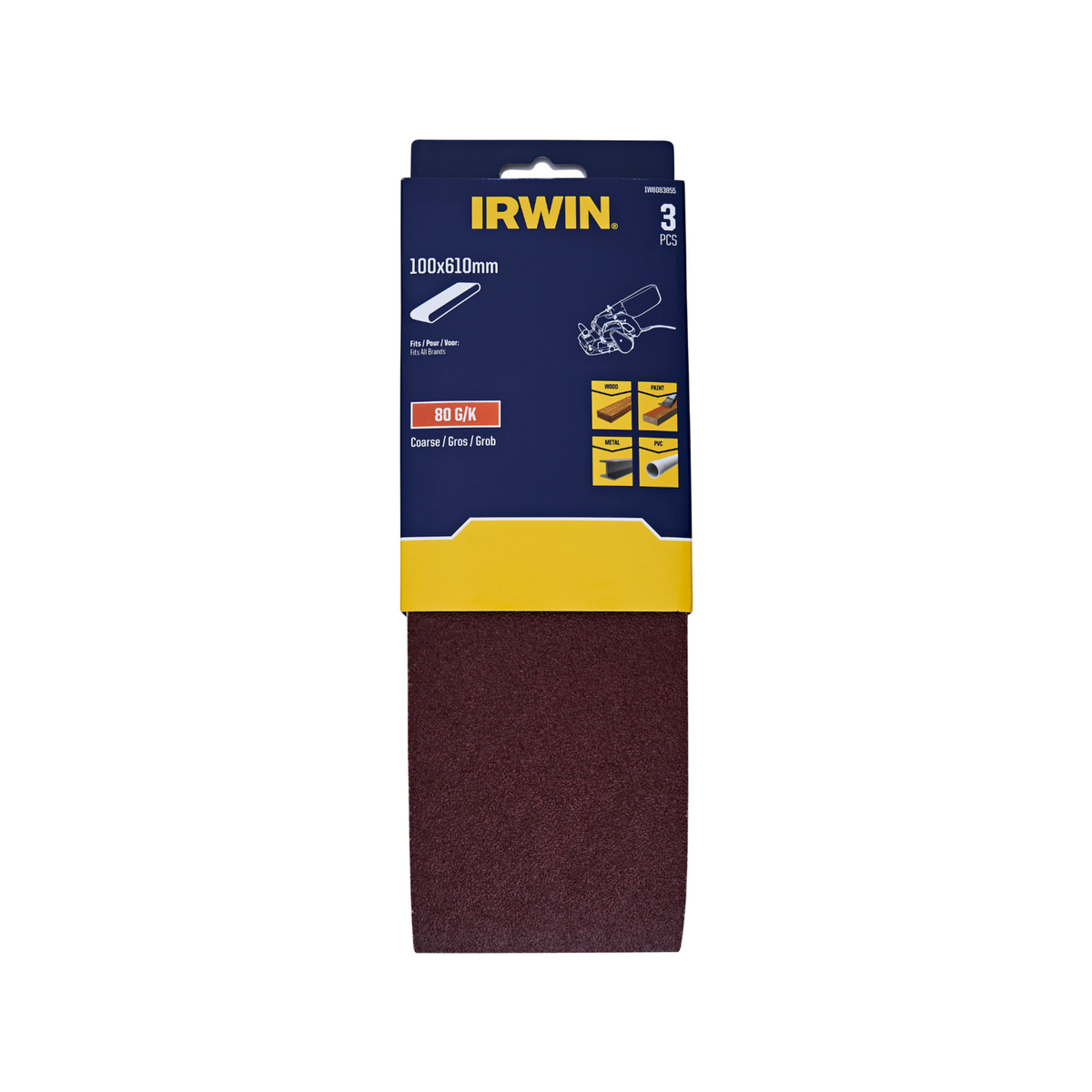 IRWIN 100 x 610mm 80 Grit Sanding Belt - 3 Pack - Image 1 of 1