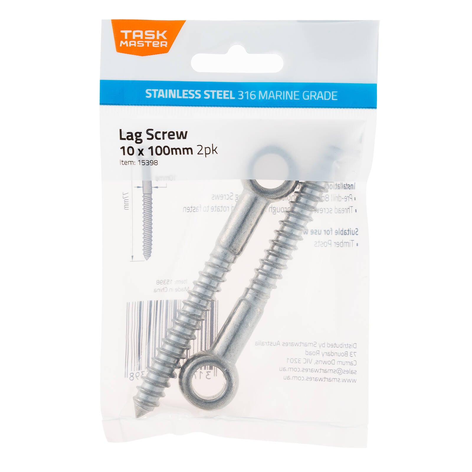 Taskmaster 10mm 316 Stainless Steel Lag Screw - 2 Pack - Image 6 of 10