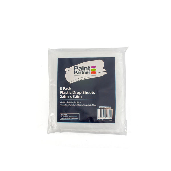 Paint Partner 2.6 x 3.6m Clear Plastic Drop Sheet - 8 Pack