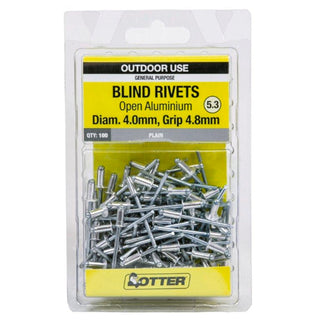Otter 4.0 x 4.8mm Open Aluminium Blind Rivets - 100 Pack