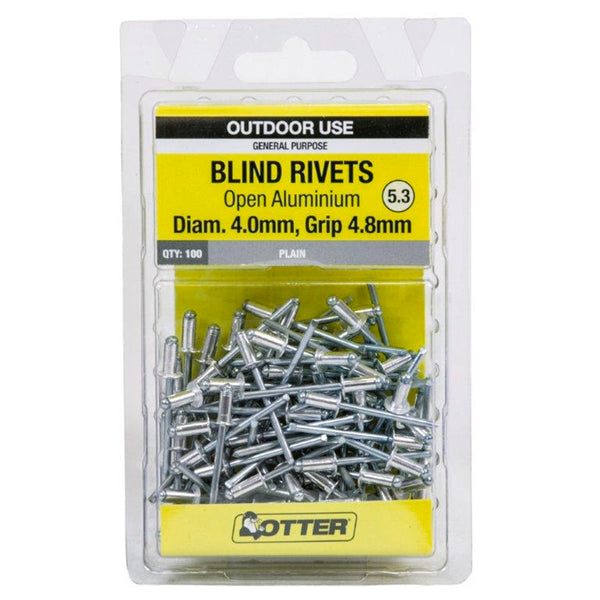 Otter 4.0 x 4.8mm Open Aluminium Blind Rivets - 100 Pack