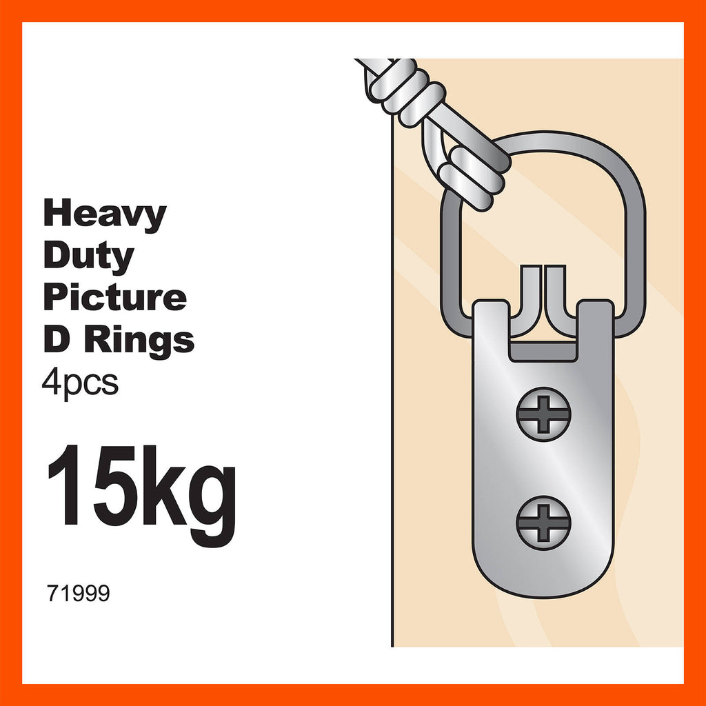 Everhang 15kg Zinc Plated Heavy-Duty Picture Hanging D-Ring - 4 Pack - Image 3 of 6