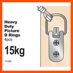 Everhang 15kg Zinc Plated Heavy-Duty Picture Hanging D-Ring - 4 Pack - Image 3 of 6