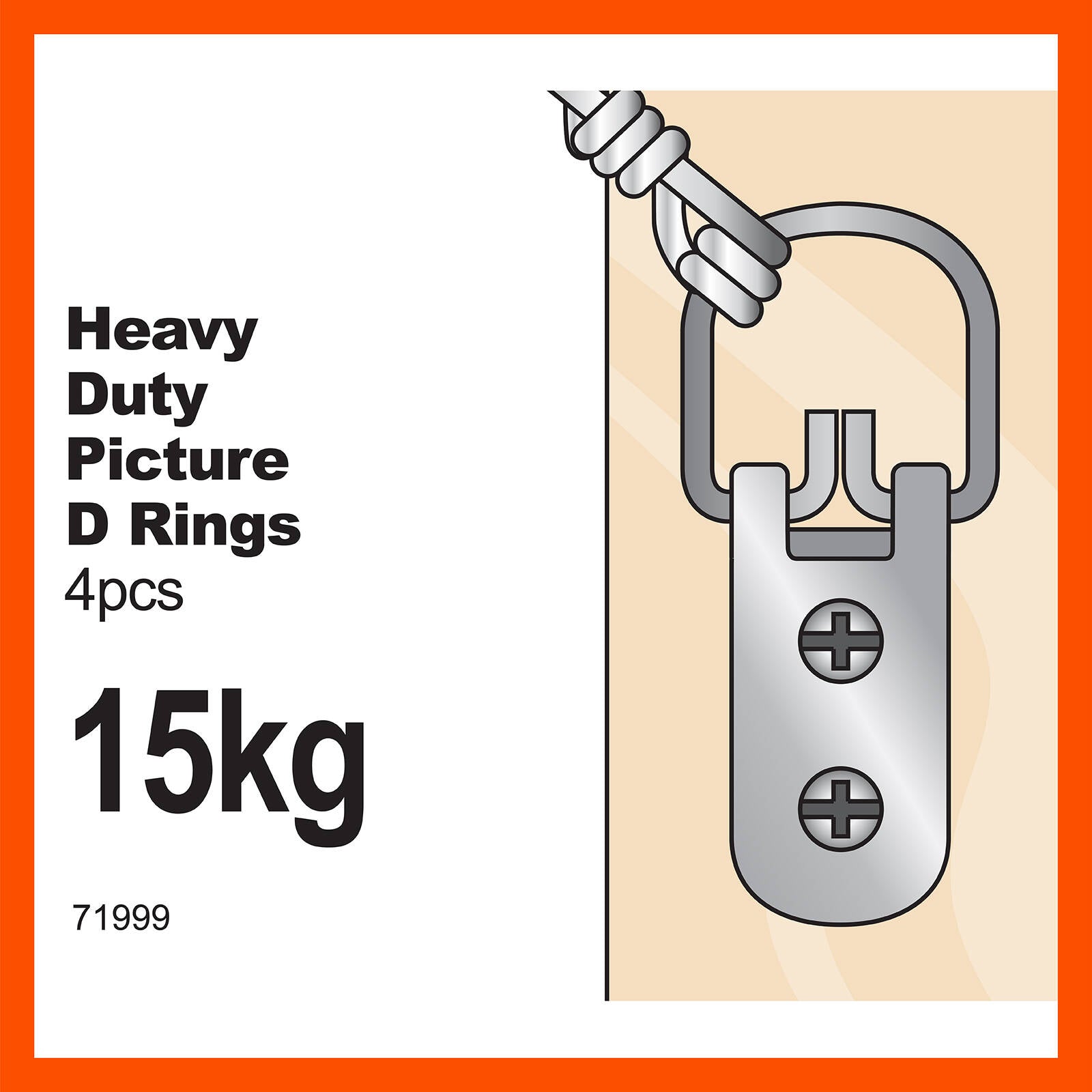 Everhang 15kg Zinc Plated Heavy-Duty Picture Hanging D-Ring - 4 Pack - Image 3 of 6