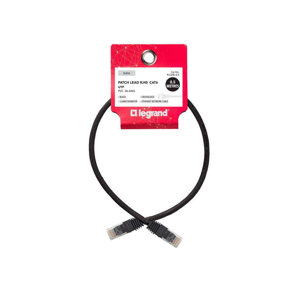 Legrand 0.5m Black Cat6 RJ45 UTP Patch Lead - Image 1 of 2
