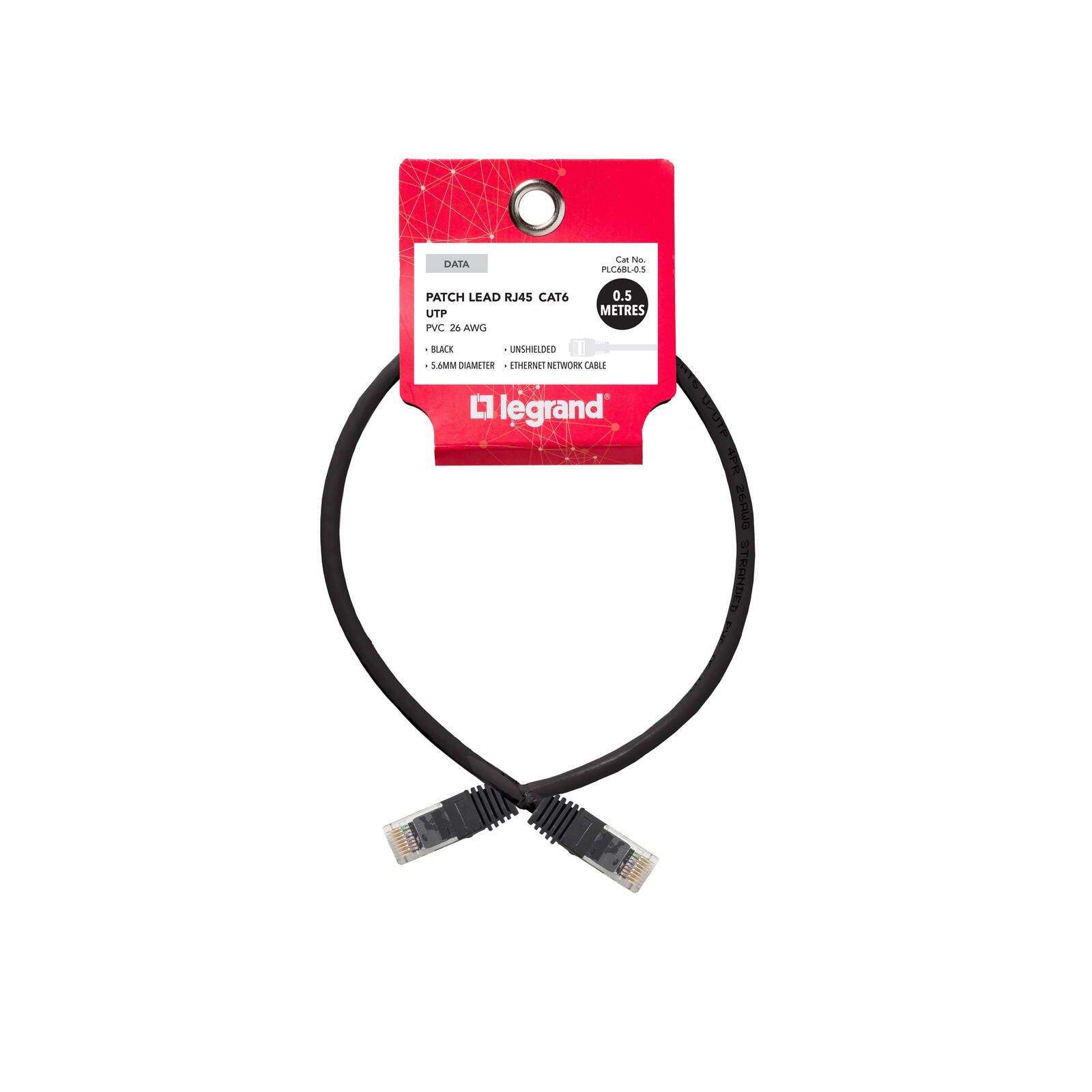 Legrand 0.5m Black Cat6 RJ45 UTP Patch Lead - Image 1 of 2