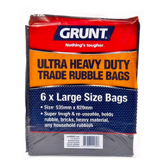 Grunt 44L Large Ultra Heavy Duty Trade Rubble Bags - 6 Pack