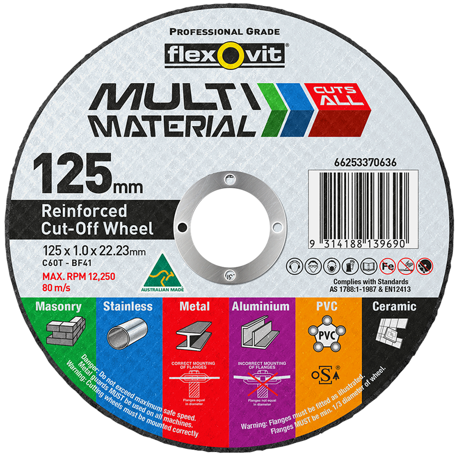 Flexovit 125 x 1.0 x 22.2mm Multi Material Reinforced Cut Off Wheel - Image 1 of 1