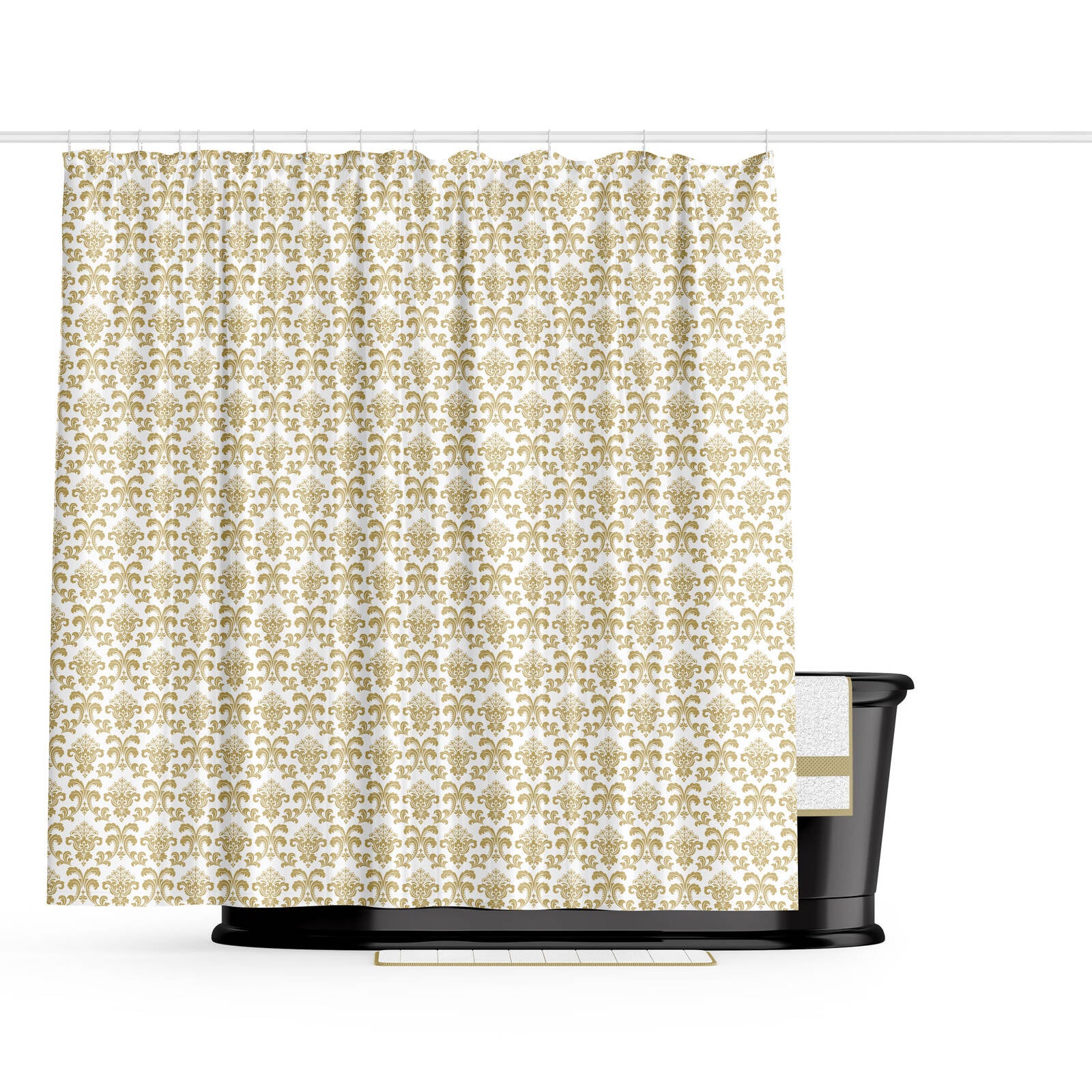 Barelli 180 x 180cm Fleur-De-Lis Gold Metallic Peva Shower Curtain - Image 2 of 2