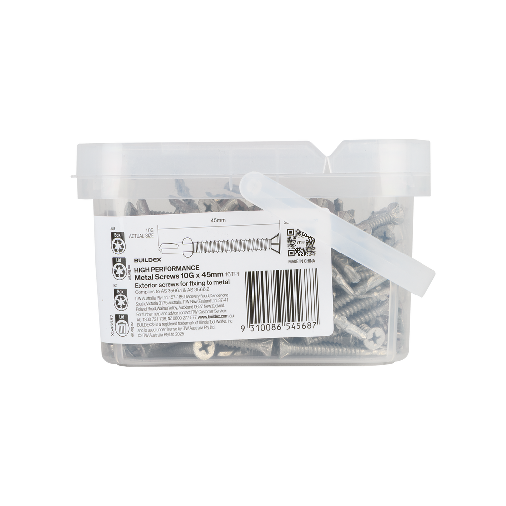 Buildex 10G x 45mm Class 3 Sheet Metal Screws - 250 Pack - Image 4 of 6