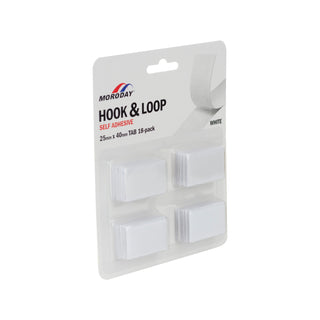 Moroday 25 x 40mm White Hook And Loop Self Adhesive Tab - 18 Pack