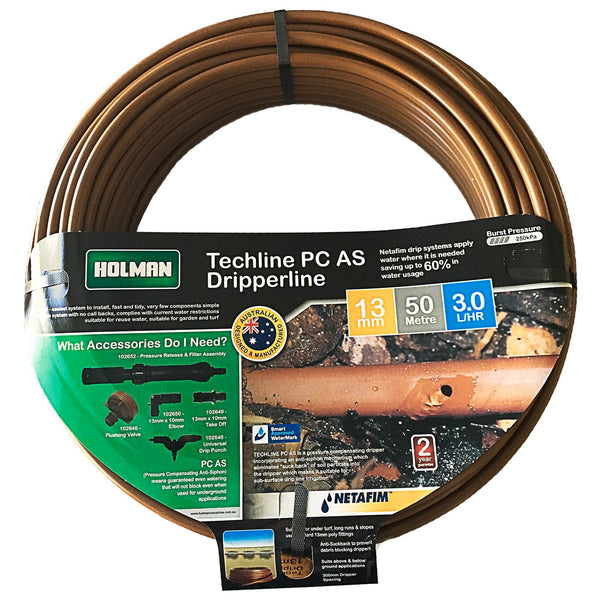 Holman 13mm Techline PC Irrigation Drip Tube - 30m